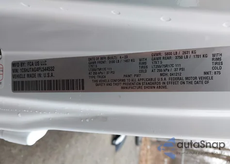 2023 Jeep Gladiator Willys 4X4 z USA, uszkodzony, nr VIN 1C6HJTAG4PL544532